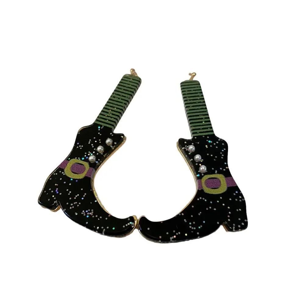 Sparkly Fun Witch Boot Drop Earrings. - Picture 2 of 5